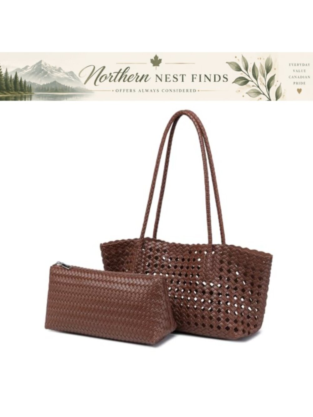 Faux Leather Shoulder Bag Braided Handles Lattice Cut-Out Women's Daily Purse